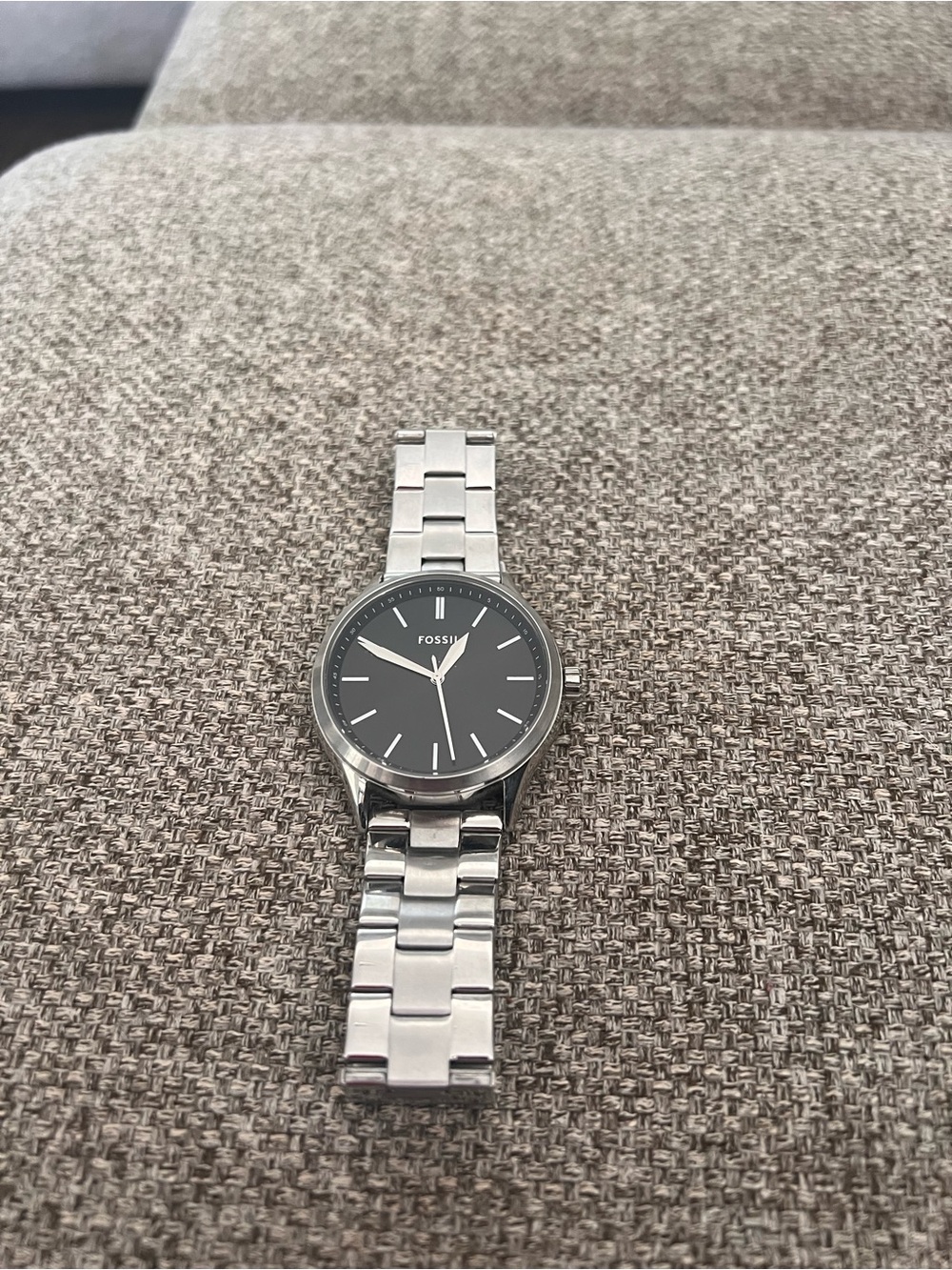 Fossil Silver Stainless Steel Watch with Black Dial